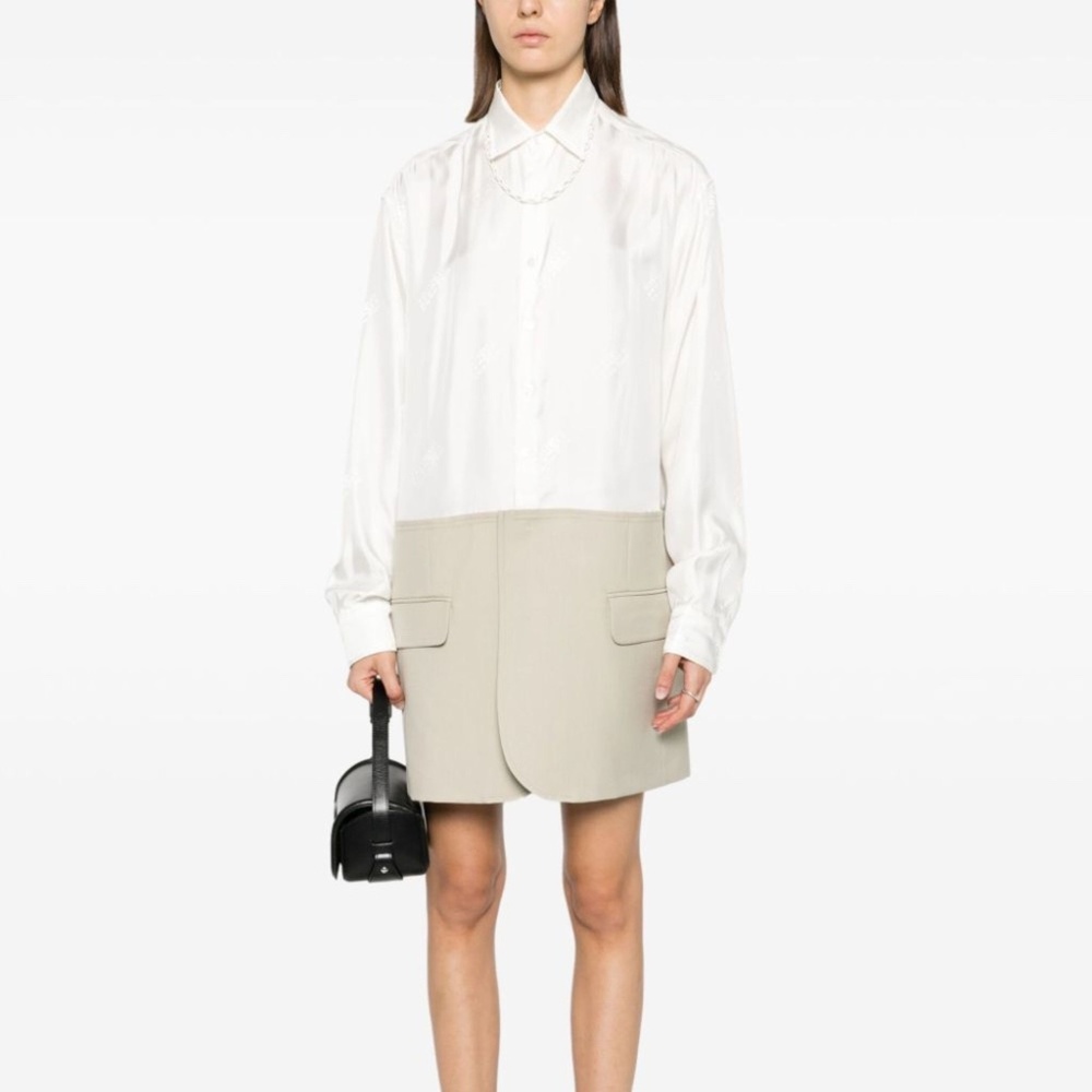 MM6 Maison Margiela Spliced shirt dress - Size Medium (Women's) 'Off White/Stone